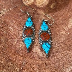 Turquoise and Mediterranean Coral Sterling earrings